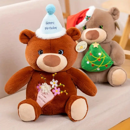 MilegiToy Fluffy Cute Sitting Posture Bear Plush Toy Doll Ornament Doll Throw Pillow