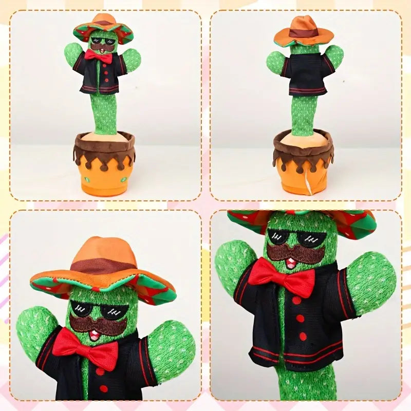 MilegiToy Bow Tie Cactus Electric Plush Toy Can Play Music Learning To Talk Electric Plush Toy Doll (without Batteries)