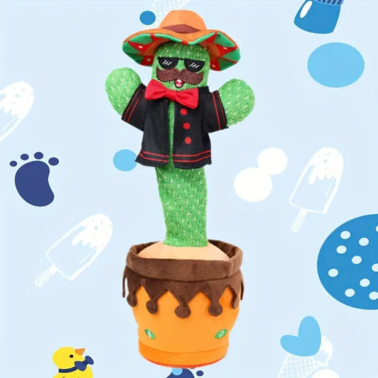 MilegiToy Bow Tie Cactus Electric Plush Toy Can Play Music Learning To Talk Electric Plush Toy Doll (without Batteries)