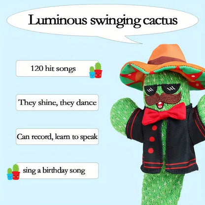 MilegiToy Bow Tie Cactus Electric Plush Toy Can Play Music Learning To Talk Electric Plush Toy Doll (without Batteries)