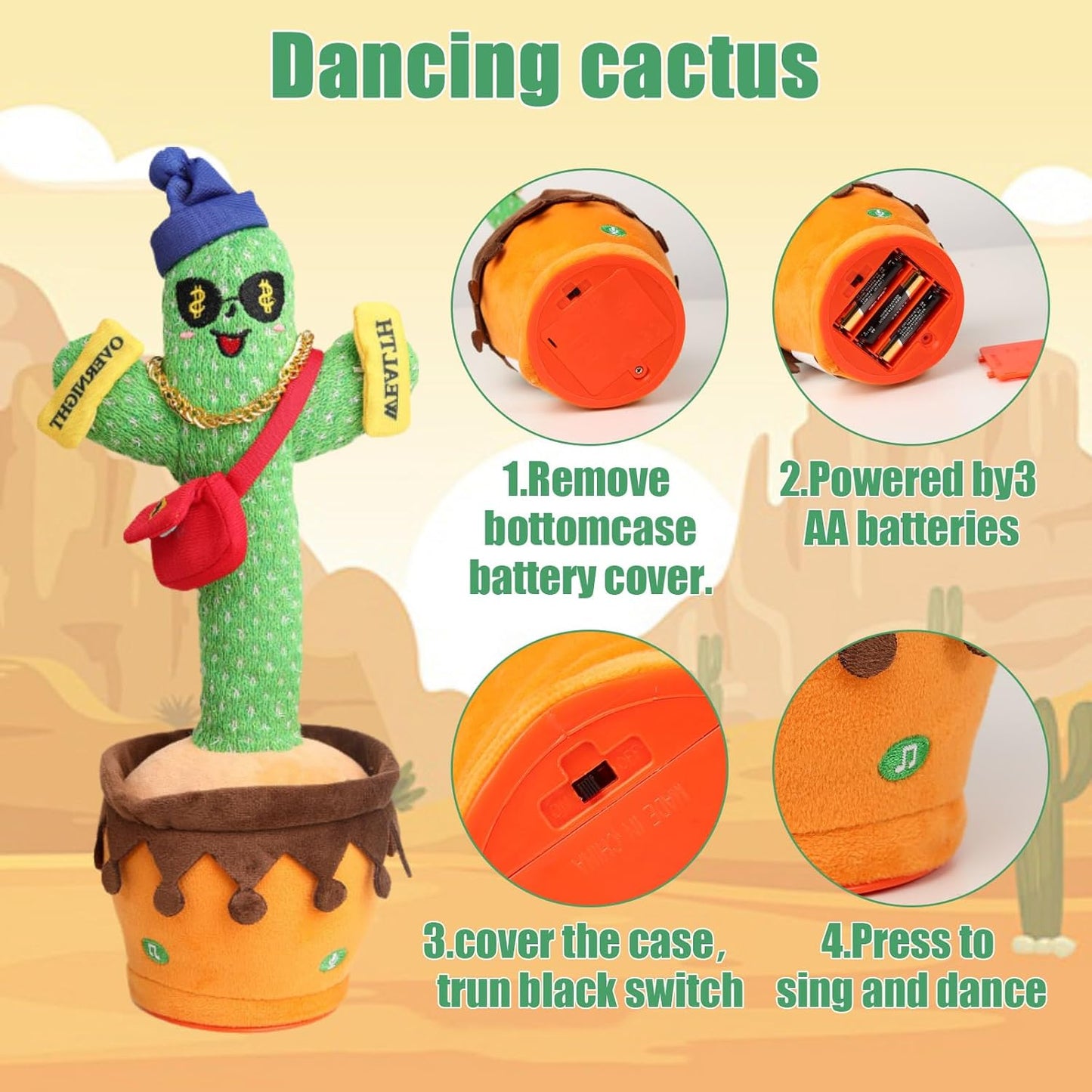 MilegiToy Dancing Cactus Toy, Talking Cactus Mimicking Repeating What You Say Singing