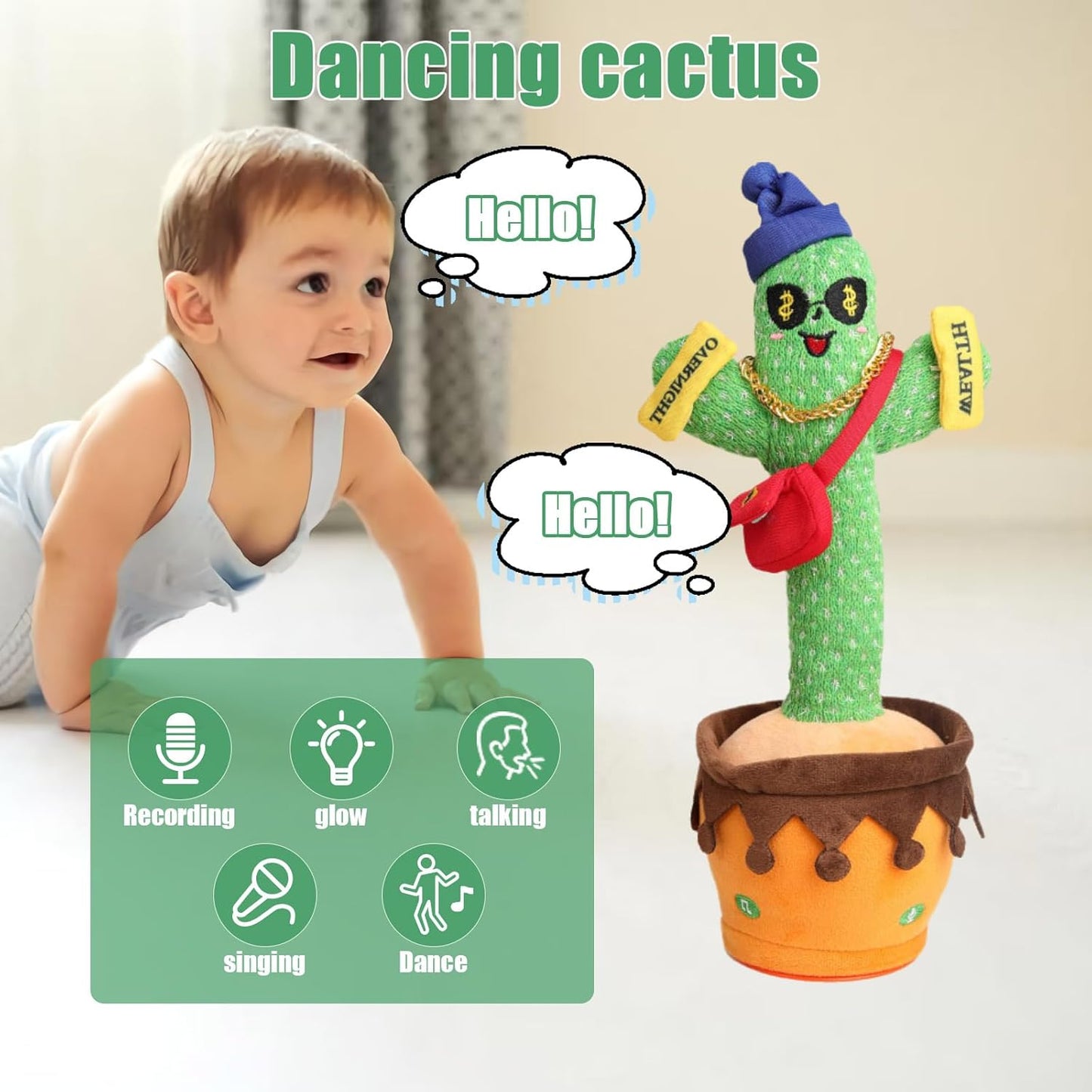MilegiToy Dancing Cactus Toy, Talking Cactus Mimicking Repeating What You Say Singing