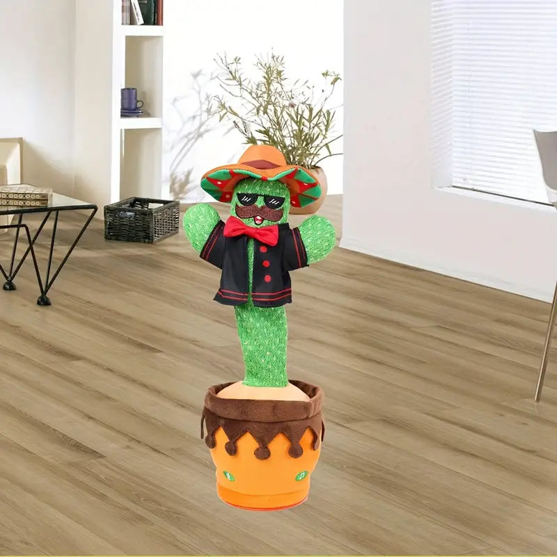 MilegiToy Bow Tie Cactus Electric Plush Toy Can Play Music Learning To Talk Electric Plush Toy Doll (without Batteries)