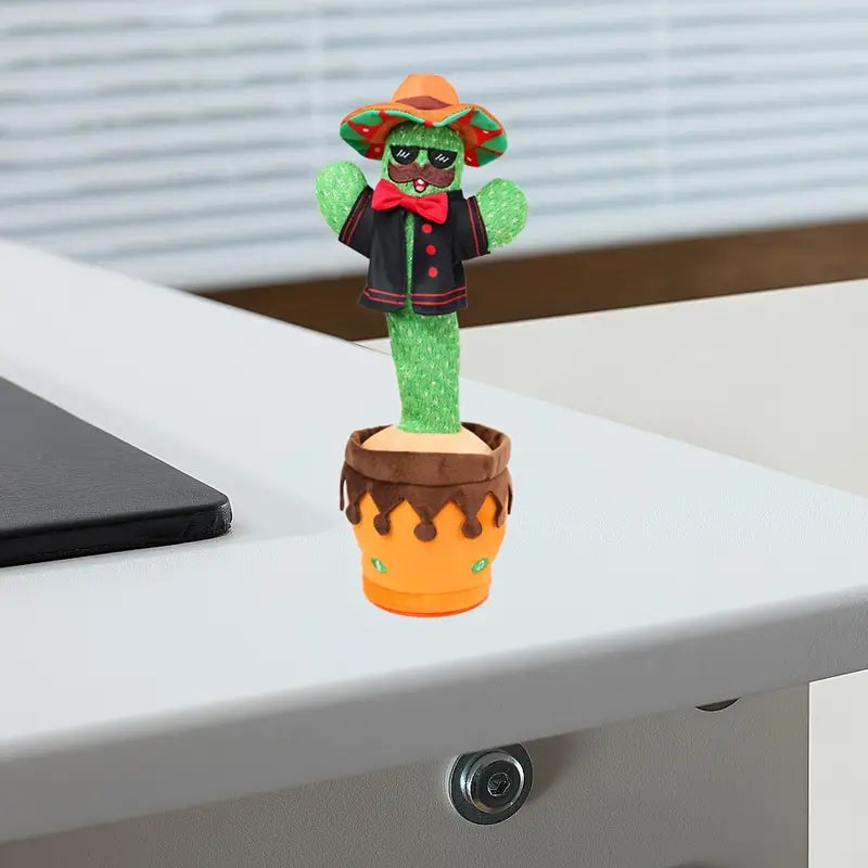 MilegiToy Bow Tie Cactus Electric Plush Toy Can Play Music Learning To Talk Electric Plush Toy Doll (without Batteries)
